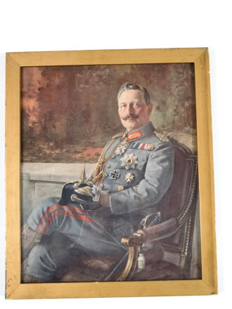 1.Weltkrieg, Kaiser Wilhelm II, farbiger Druck, Original gerahmt, Maße 26 x 31cm