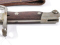Argentinien Bajonett Modell Mauser 1909. Nicht nummerngleiches Stück im Koppelschuh