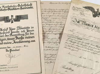Dokumentengruppe eines Zugführers in der Deutschen Reichsbahn Gesellschaft, unter anderem Bestallungs- und Ruhestandsurkunde
