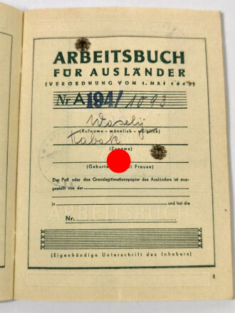 Arbeitsbuch für Ausländer eines Herrn...