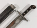 Pionierfaschinenmesser Österreich mit Scheide, Modell 1853, diverse Markierungen, ungereinigt, eine Holzgriffschale gerissen