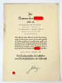 Luftwaffe, Beförderungsurkunde  eines Oberleutnant ( W ) der Reserve zum Oberleutnant in der Luftwaffe, mit gedruckter Unterschift von Hermann Göring, Größe 36 x 26 cm, Umschlag mit leichten Schäden