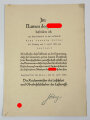 Luftwaffe, Beförderungsurkunde eines Oberfähnrich zum Leutnant, mit gedruckter Unterschift von Hermann Göring, Größe 36 x 26 cm, Umschlag mit leichten Schäden