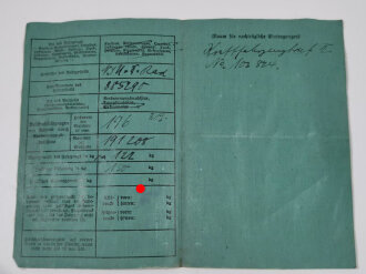 Kraftfahrzeugschein für ein NSU 196ccm Kraftrad, ausgestellt für einen Fliegerhorst 1938