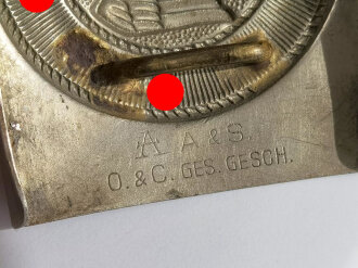 Koppelschloss für Angehörige der Hitler Jugend, getragenes Stück, Doppelhersteller O & C / Assmann