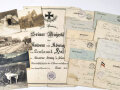 Verleihungsurkunde für das Eiserne Kreuz 1.Klasse 1914. DIN A4, ausgestellt auf einen Leutnant 1917, dazu ein paar Feldpostbriefe, Fotos und Postkarten
