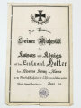 Verleihungsurkunde für das Eiserne Kreuz 1.Klasse 1914. DIN A4, ausgestellt auf einen Leutnant 1917, dazu ein paar Feldpostbriefe, Fotos und Postkarten