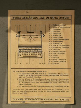 Dienstschreibmaschine Wehrmacht "Olympia Robust"mit Runentaste auf der 5,  im Transportkasten. Originallack, Funktionsfähig. Eingestaubt, die obere Abdeckung lose ( es fehlen 2 kleine Schrauben)
