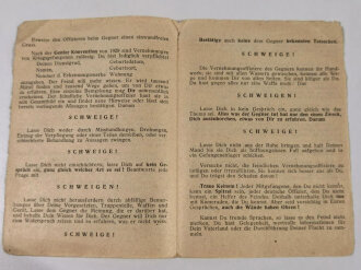 "Verhalten bei Kriegsgefangenschaft", DIN A6, 4 seitig, zum einlegen in das Soldbuch