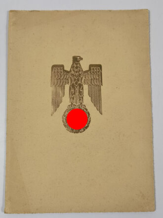 Große Urkundenmappe mit Adler, dazu die Beförderungsurkunde eines Major der Luftwaffe zum Oberleutnant. Ausgestellt am 20. April. 1942, sehr guter Zustand