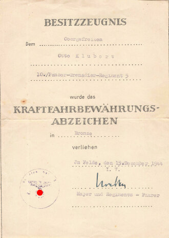 Urkunden und Papiere eines Obergefreiten und Angehörigen Panzergrenadier Regiment 5