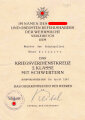 Verleihungsurkunde zum Kriegsverdienstkreuz 2. Klasse mit Schwertern für einen Meister der Schutzpolizei, mit eigenhändiger Unterschrift von General der Infanterie Keitel