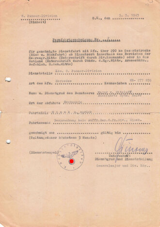 Dokument über eine Fernfahrtgenehmigung nach Minsk...