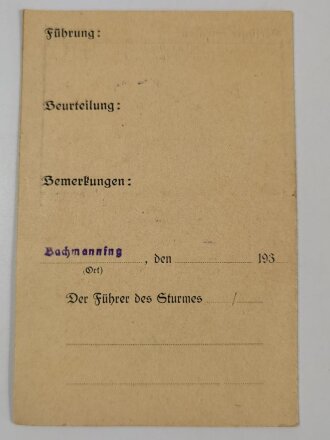 SA der NSPAD Brigade 94 Oberdonau .Dienstkarte, datiert 1939