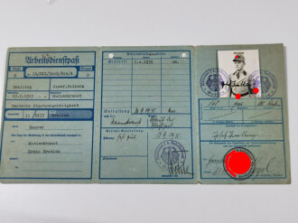 Freiwilliger Arbeitsdienstpaß eines Angehörigen aus Breslau,  Eintritt 1935. Dazu kleinformatige Arbeitsdank Urkunde