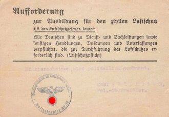 Reichsluftschutzbund Teilnehmerkarte für den Ausbildungslehrgang vom 20.3-31.3.1939