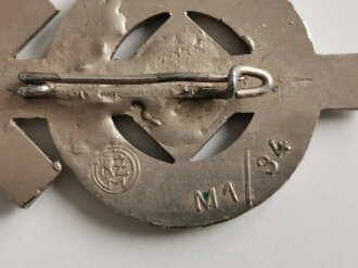 HJ Leistungsabzeichen in Silber B- Stück mit Hersteller M1/34, Nadel alt neu verlötet