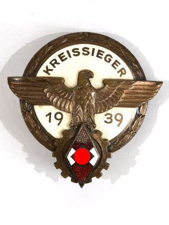 Kreissieger- Ehrenzeichen im Reichsberufswettkampf 1939, Hersteller H. Aurich, Dresden A16, Rote Emaille beschädigt