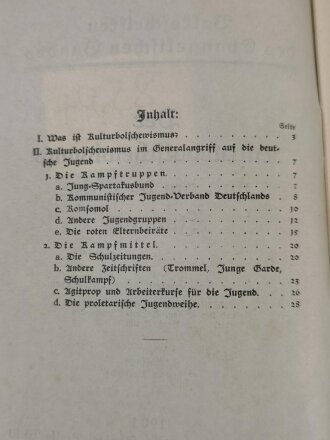 "Der Kulturbolschewismus und die deutsche Jugend", Volksschriften des evangelischen Bundes, datiert 1931, 35 Seiten, DIN A5