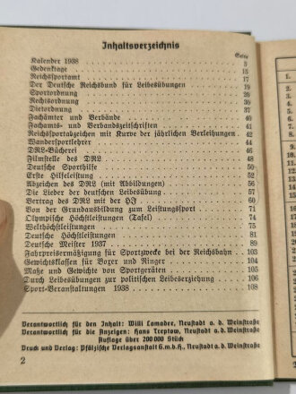 NSRL, Taschenbuch der Leibesübung 1938, 141 Seiten, DIN A6