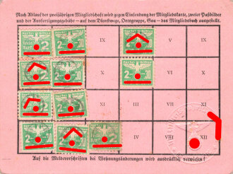 Nationalsozialische Deutsche Arbeiterpartei MItgliedskarte, datiert 1937