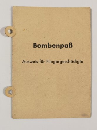 Bombenpaß - Ausweis für Fliegergeschädigte, ausgestellt 1943 in Hannover