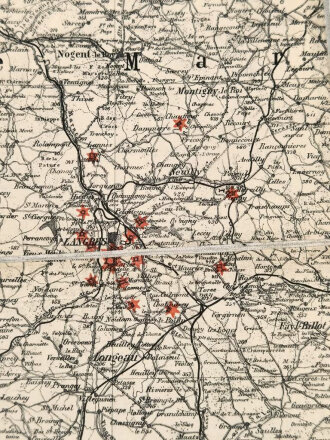 Kriegskarte von Ost-Frankreich, auf Stoff gedruckt