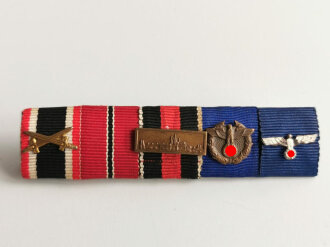 5er Bandspange mit Prager Burg, Zollgrenzschutz- Ehrenzeichen und Dienstausziechung der Wehrmacht, Breite 75 mm