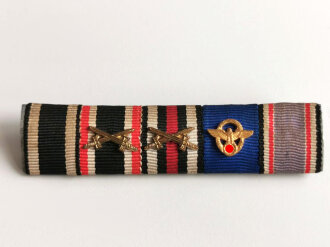 5er Bandspange eines Veteranen des 1. Weltkriegs, mit Auflage Polizei- Dienstauszeichnung und Band Luftschutz- Ehrenzeichen