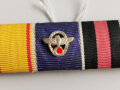 6er Bandspange mit Auflage Polizei- Dienstauszeichung silber und unter anderem Band zur Olympia- Medaille, Breite 89 mm