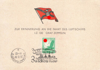 Bedarfskarte "Zur Erinnerung an die Fahrt des Luftschiffs LZ. 130 Graf Zeppelin", Zwickau 1939