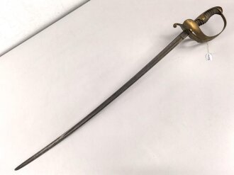 Hessen, Säbel eines Angehörigen im Husaren Regiment No. 13. Beidseitig geätzte Klinge , Golden angemaltes Gefäß, Scheide fehlt
