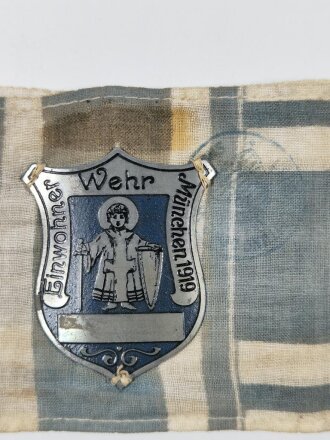 Armbinde "Einwohnerwehr München 1919" getragenes Stück in gutem Zustand