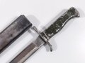 1.Weltkrieg, Ersatzseitengewehr mit fag Scheide, Eisengriff, Klinge ähnlich wie M71/84   ,Gesamtlänge45 cm, grüngraue Lackreste auf Griffstück