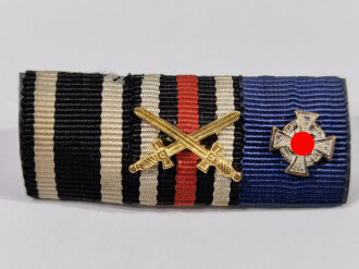 3er Bandspange eines Veteranen im 1. Weltkrieg mit Treudienst- Ehrenzeichen Auflage, Breite 44 mm