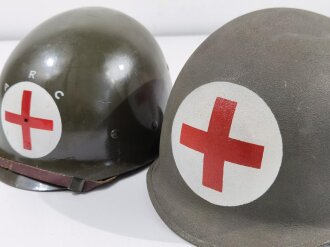 U.S. 2. Weltkrieg, Stahlhelm Rot Kreuz. Originaler Helm und Innenhelm , Schweißband französisch Nachkrieg. Komplett neuzeitlich lackiert. Guter Ersatz für einen nicht zu beschaffenden Helm