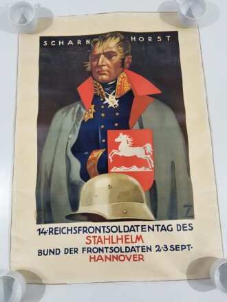 Grossformatiges Plakat " 14.Reichsfrontsoldatentag des Stahlhelm Bund der Frontsoldaten Hannover"  Guter Zustand, Maße 59 x 81cm, "Hohlwein" Entwurf