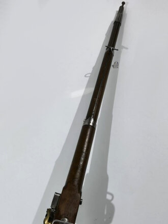 Frankreich, Steinschlossgewehr  ähnlich Typ 1816/21 ,Kaliber 17,6 mm, Gesamtlänge 137 cm, Gewicht 3,96 kg, Laufmarkierung ELG ,Schloßmarkierung Modell  Royal St.Etienne schlecht lesbar, alle Metallteile gemarkt, eventuell für einen deutschen Kleinstaat ,