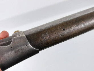 Frankreich, Steinschlossgewehr  ähnlich Typ 1816/21 ,Kaliber 17,6 mm, Gesamtlänge 137 cm, Gewicht 3,96 kg, Laufmarkierung ELG ,Schloßmarkierung Modell  Royal St.Etienne schlecht lesbar, alle Metallteile gemarkt, eventuell für einen deutschen Kleinstaat ,