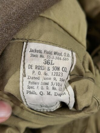 U.S. USFA United States Forces in Austria, wool field jacket dated 1944, size 36L.