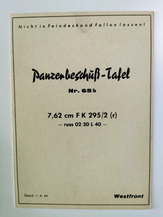 Panzerbeschuß Tafel ( für  Beutewaffen) Nr.65...