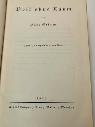 "Volk ohne Raum" datiert 1935, 1299 Seiten, DIN A5, gebraucht