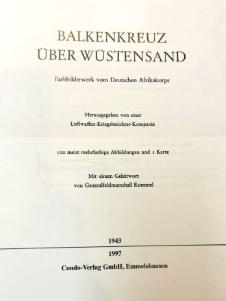 "Balkenkreuz über Wüstensand" Farbbilderwerk vom Deutschen Afrikakorps, 159 Seiten, gebraucht, Nachdruck von 1943