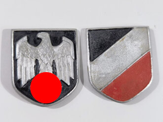 Satz Adler- und Wappenschild für einen Tropenhelm des Heeres, Aluminium, wohl neuzeitlich lackiert