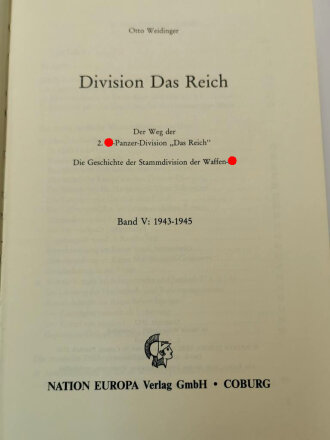 "Division Das Reich der Weg der 2. SS-Panzer-Division 1941-1943 Teil V", 621 Seiten, ca DIN A5, gebraucht