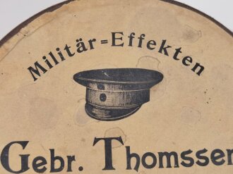 Kaiserreich, Aufbewahrungskasten für eine Schirmmütze " Militär Effekten Gebr. Thomssen Rendsburg"