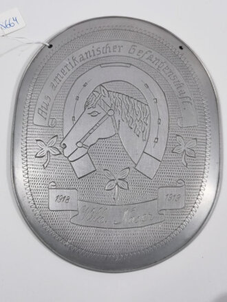 Erinnerungsgegenstand "Aus amerikanischer Gefangenschaft 1918 1919" In den Deckel eines amerikanischen Kochgeschirr graviert, ansprechende Arbeit