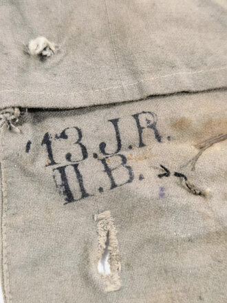 1. Weltkrieg , feldgrauer Zeltzubehörbeutel , gebrauchtes Kammerstück des "13.I.R"