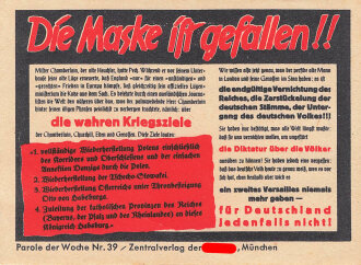 Parole der Woche Nr. 39, "Die Maske ist gefallen!", Zentralverlag der NSDAP, 7,5 x 10 cm
