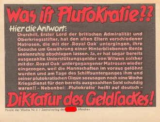 Parole der Woche Nr. 6, "Was ist PlutoKratie??", Zentralverlag der NSDAP, 7,5 x 10 cm